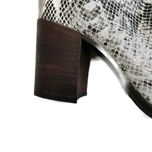 Free People Leather Boot Sz 6 Elle Block Heel Slouchy Zip Black White Snakeskin - Picture 6 of 10